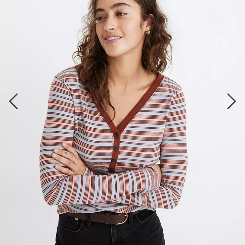 Madewell Fine Ribbed Henley Tee- Striped